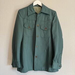 Vintage 70s Men's Deadstock Teal Western Safari Shirt Jacket Boho Chic Korea